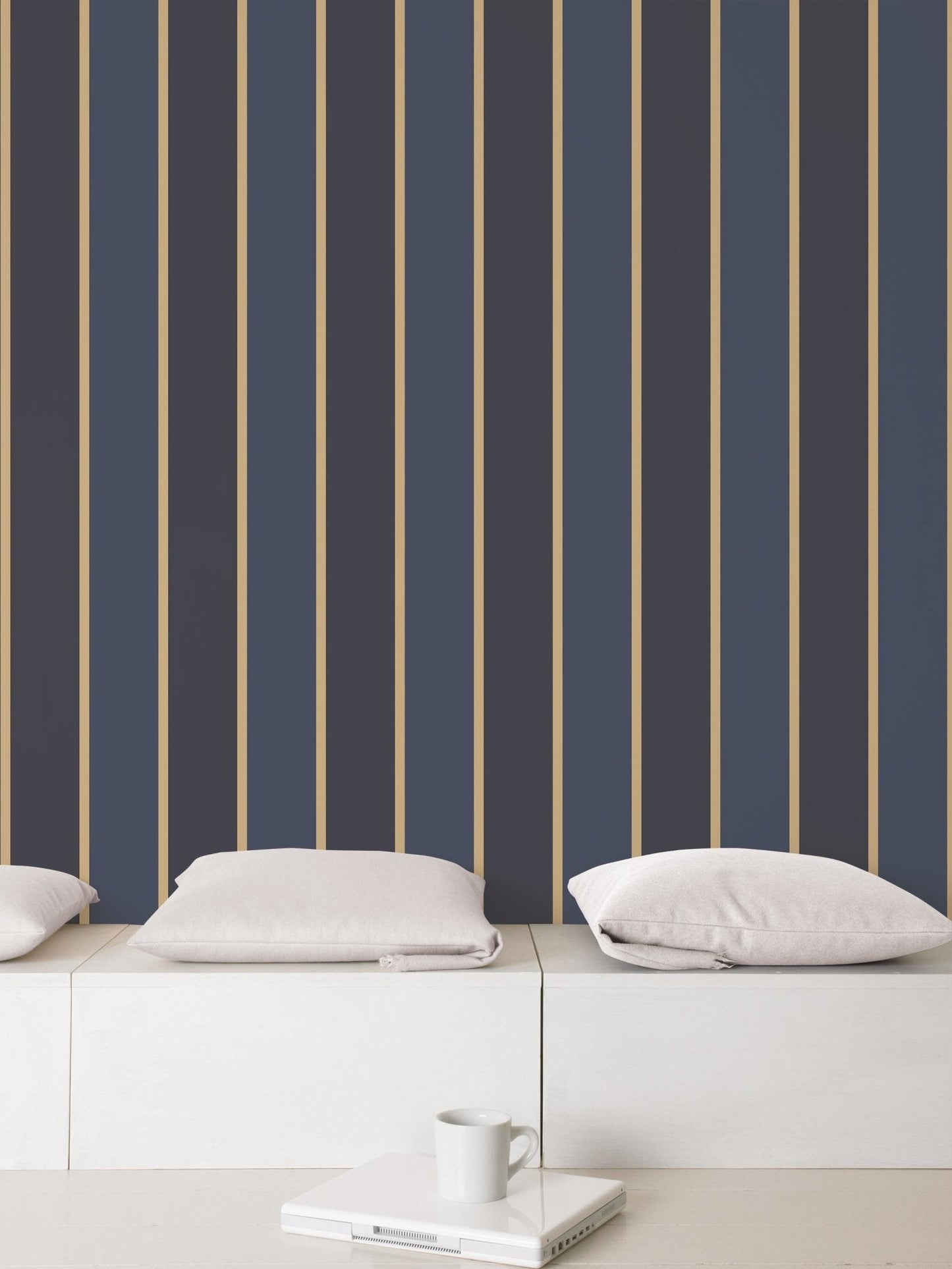Smart Stripes Wide Stripe Wallpaper - Dark Blue - Galerie - G67545 - Premier Wallcovering