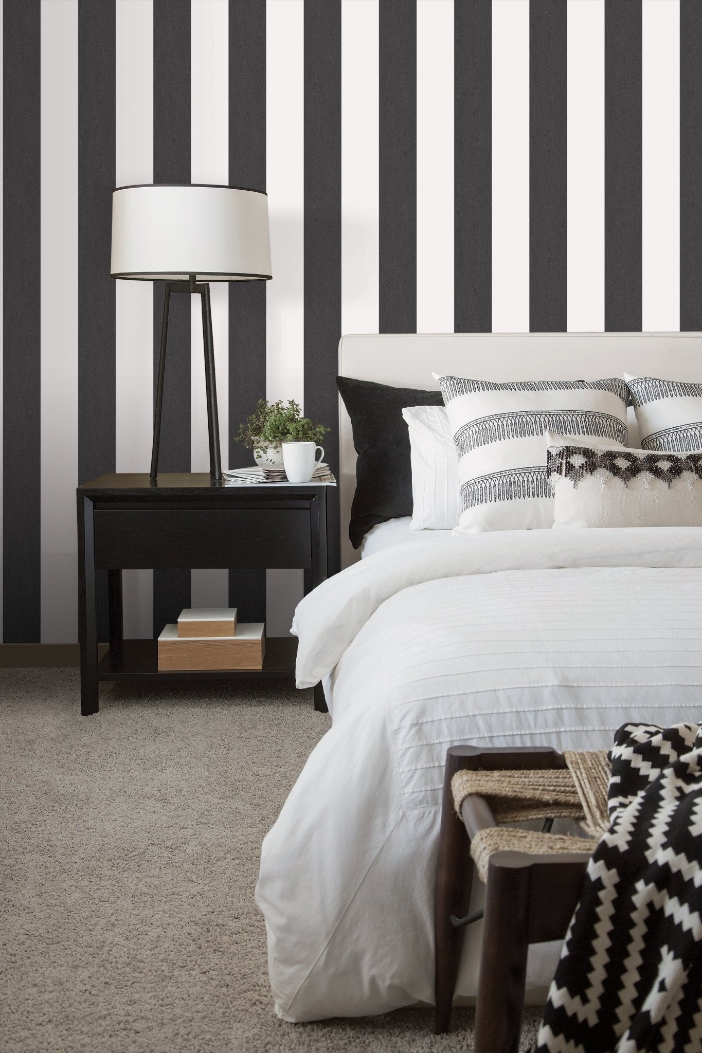 Smart Stripes Wide Stripe Wallpaper - Black / White - Galerie - G67580 - Premier Wallcovering