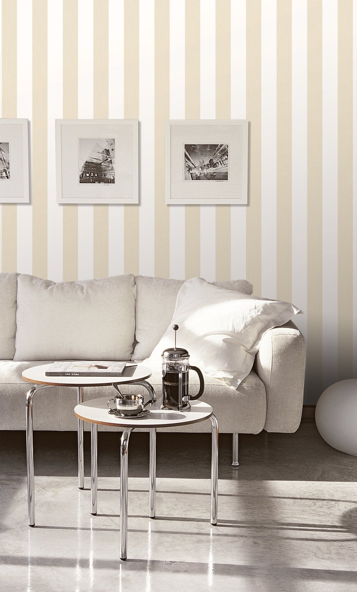 Smart Stripes Wide Stripe Wallpaper - Beige / White - Galerie - G67579 - Premier Wallcovering