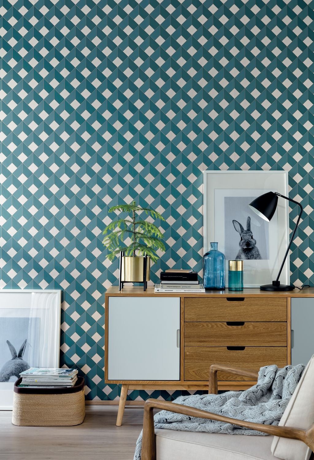 Spaces Square Wallpaper - Bleu Canard - Caselio - 100126062