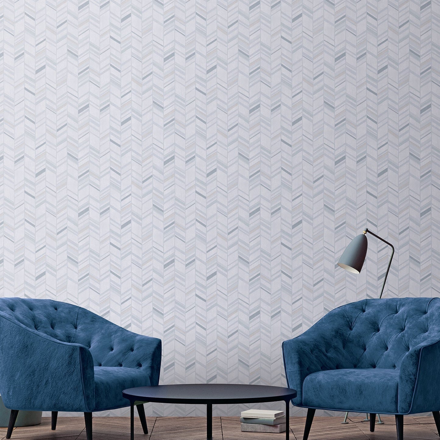 Special FX Chevron Wallpaper - Silver / Aqua / Grey - Galerie - G67711 - Premier Wallcovering