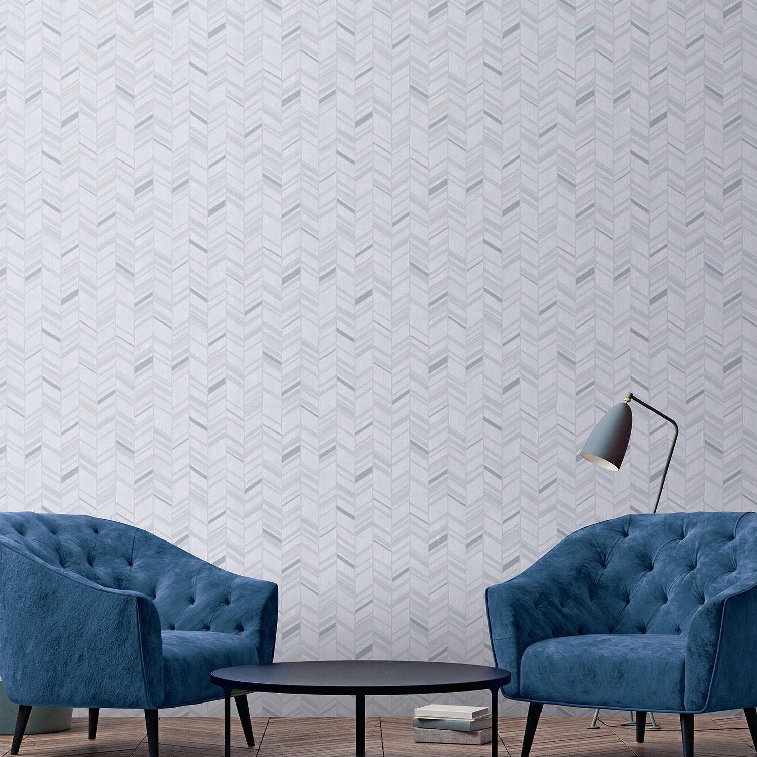 Special FX Chevron Wallpaper - Silver / Aqua / Grey - Galerie - G67711 - Premier Wallcovering