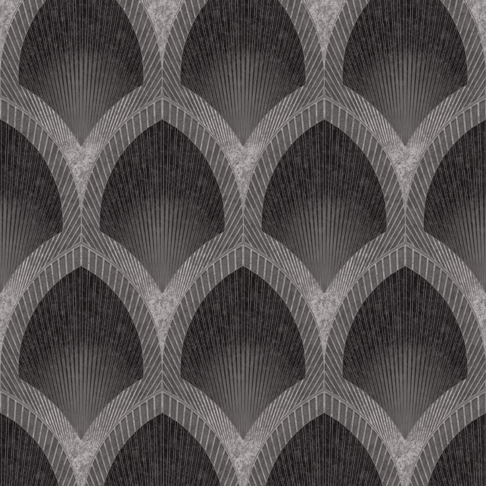 Special FX Nouveau Scallop Wallpaper - Silver / Black - Galerie - G68084 - Premier Wallcovering