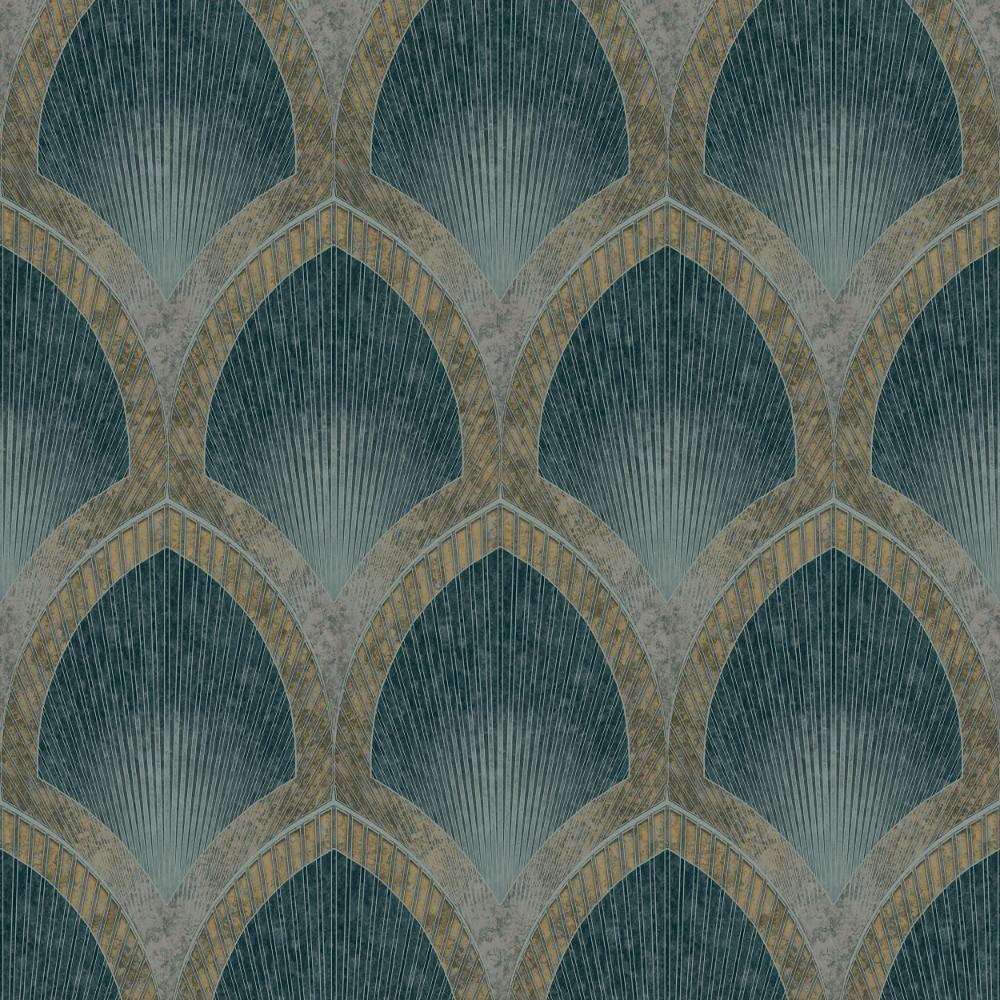 Special FX Nouveau Scallop Wallpaper - Silver / Turquoise / Gold - Galerie - G68085 - Premier Wallcovering