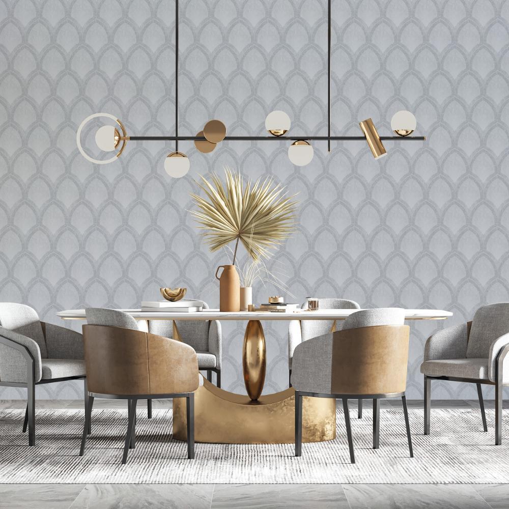 Special FX Nouveau Scallop Wallpaper - Silver / White / Grey - Galerie - G68086 - Premier Wallcovering