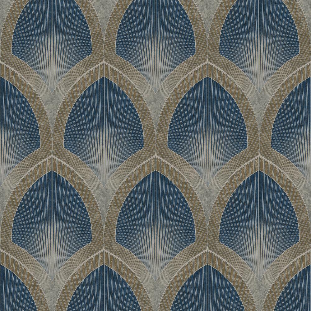 Special FX Nouveau Scallop Wallpaper - Navy / Taupe - Galerie - G68083 - Premier Wallcovering