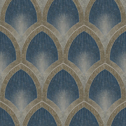 Special FX Nouveau Scallop Wallpaper - Navy / Taupe - Galerie - G68083 - Premier Wallcovering