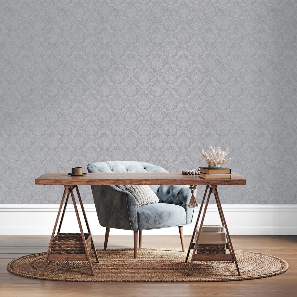 Special FX Special Damask Wallpaper - Pearl / Silver / White - Galerie - G68090 - Premier Wallcovering