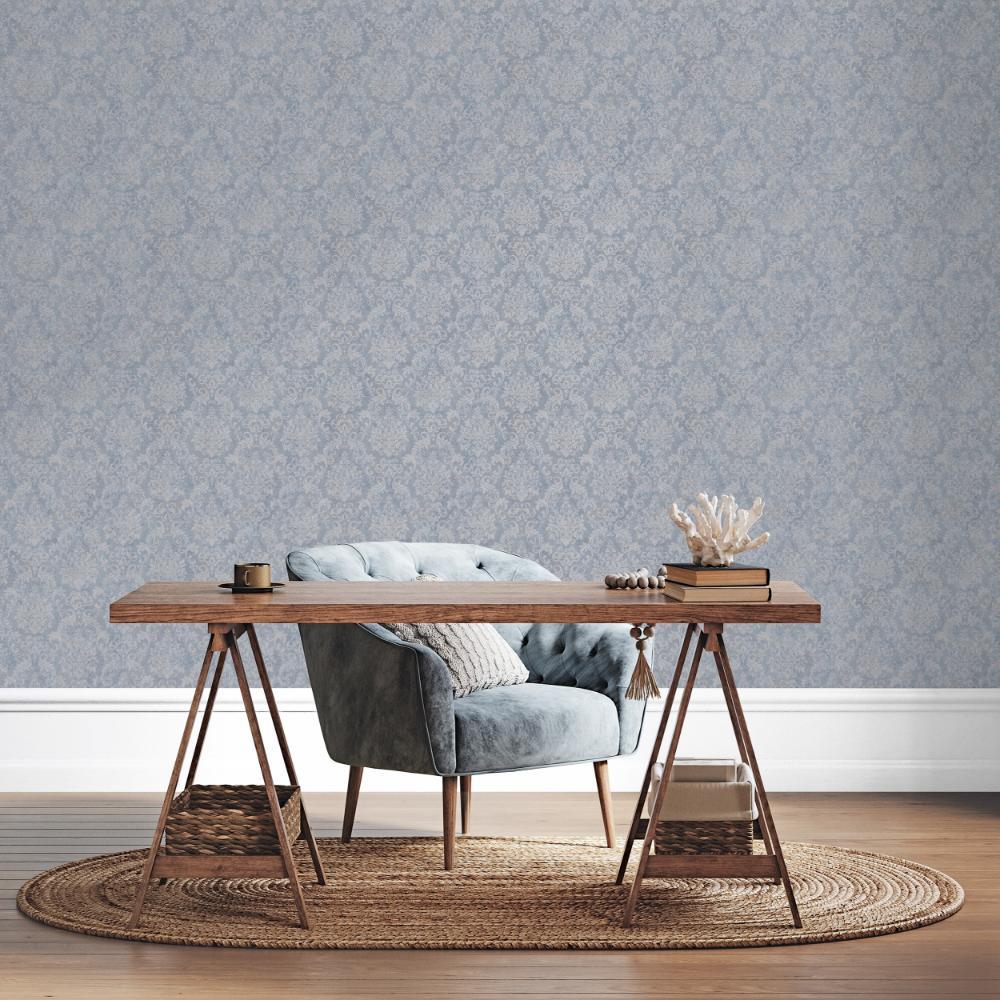 Special FX Special Damask Wallpaper - Blue / Silver - Galerie - G68088 - Premier Wallcovering