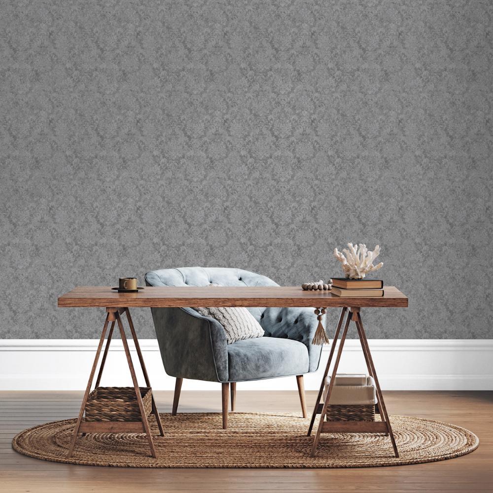 Special FX Special Damask Wallpaper - Silver / Charcoal - Galerie - G68091 - Premier Wallcovering