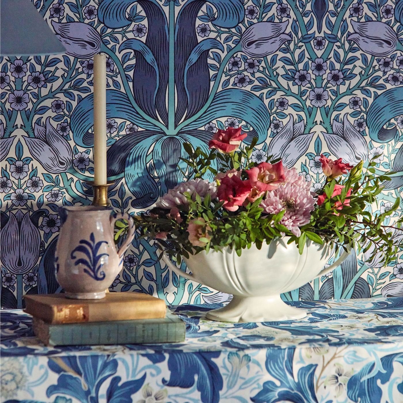 Spring Thicket Wallpaper - Indigo/Lilac - 217338 - Morris & Co - Premier Wallcovering