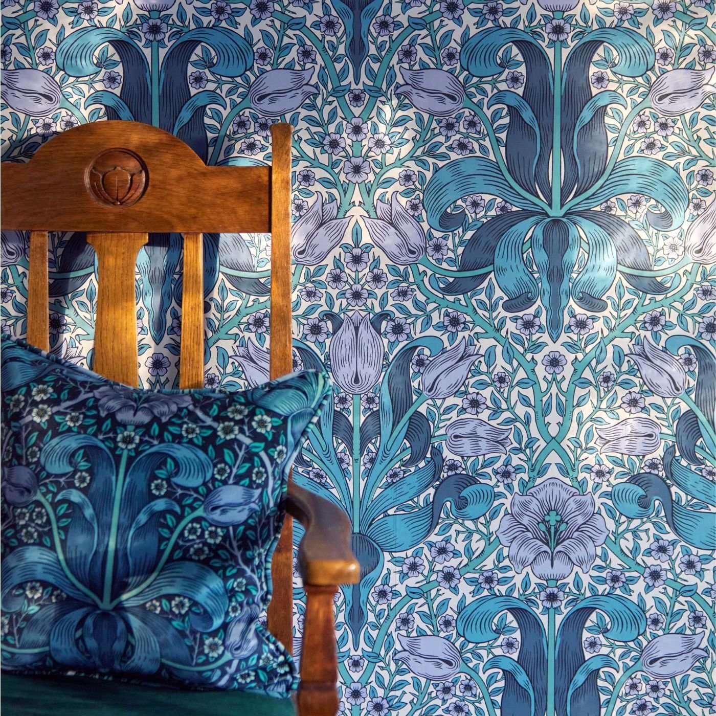 Spring Thicket Wallpaper - Indigo/Lilac - 217338 - Morris & Co - Premier Wallcovering
