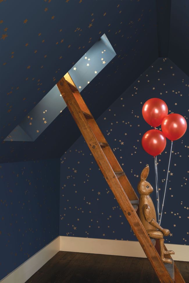 Stars Wallpaper - Metallic Gilver on Midnight - 103/3017 - Cole & Son - Premier Wallcovering