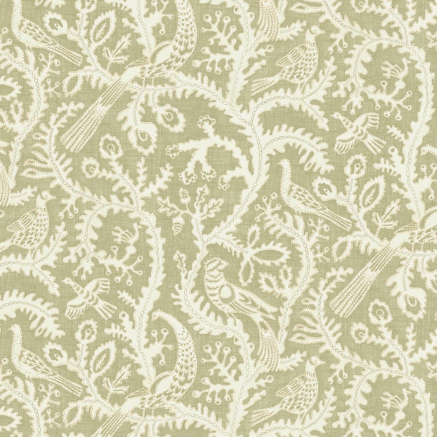 Stitched Birds Wallpaper - Sage - Josephine Munsey - JMW-103531 - Premier Wallcovering