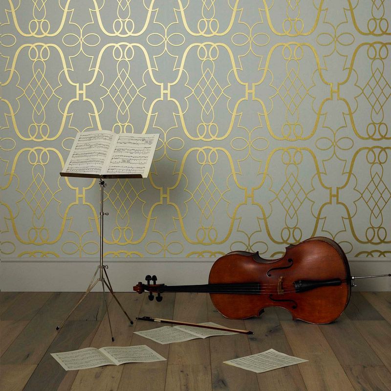 Stradivari Wallpaper - Green/Metallic - Nina Campbell - NCW4014 - 02 - Premier Wallcovering