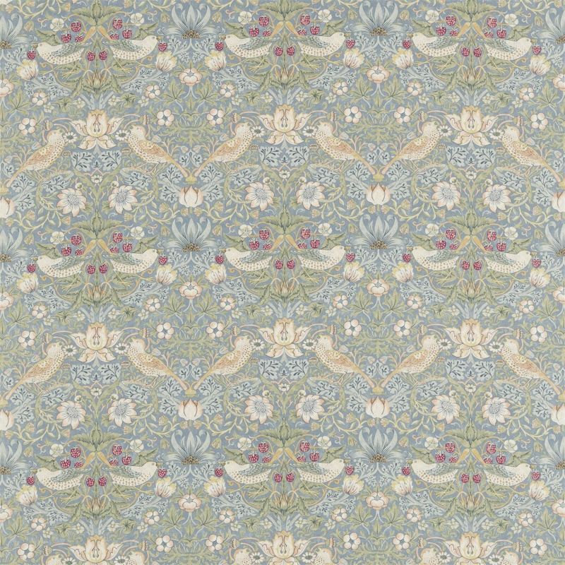 Strawberry Thief Fabric - Slate/Vellum - Morris & Co - 220314 - Premier Wallcovering