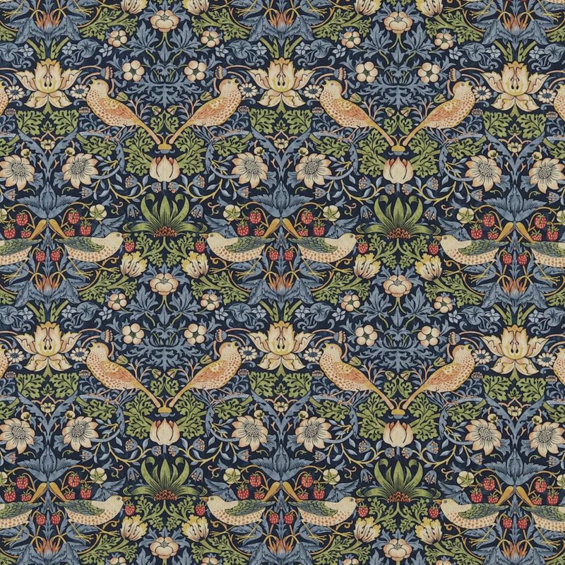 Strawberry Thief Fabric - Indigo/Mineral - Morris & Co - 220313 - Premier Wallcovering