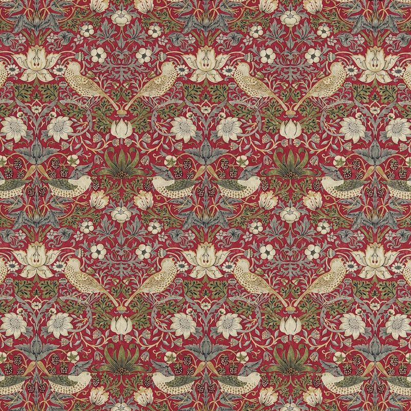 Strawberry Thief Fabric - Crimson/Slate - Morris & Co - 220312 - Premier Wallcovering