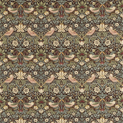 Strawberry Thief Fabric - Chocolate/Slate - Morris & Co - 220311 - Premier Wallcovering