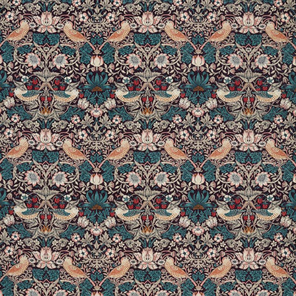 Strawberry Thief Velvet Fabric - Mulberry/Slate - Morris & Co - 236931 - Premier Wallcovering
