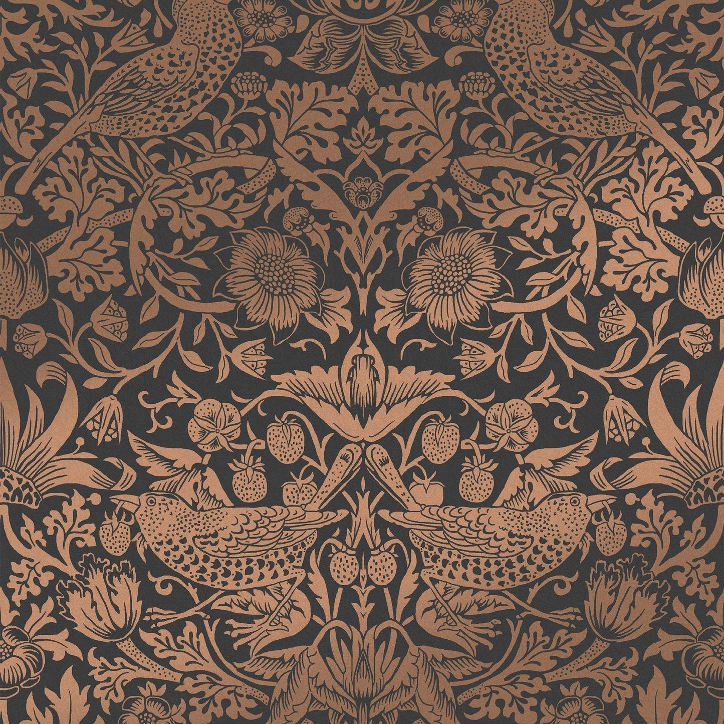 Strawberry Thief Fibrous Wallpaper - Charcoal - 124236 - William Morris AH - Premier Wallcovering