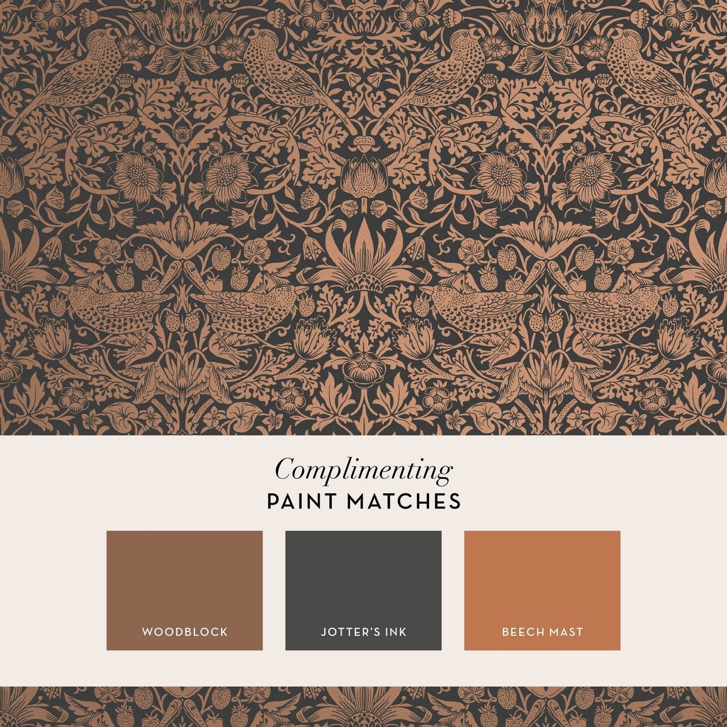 Strawberry Thief Fibrous Wallpaper - Charcoal - 124236 - William Morris AH - Premier Wallcovering