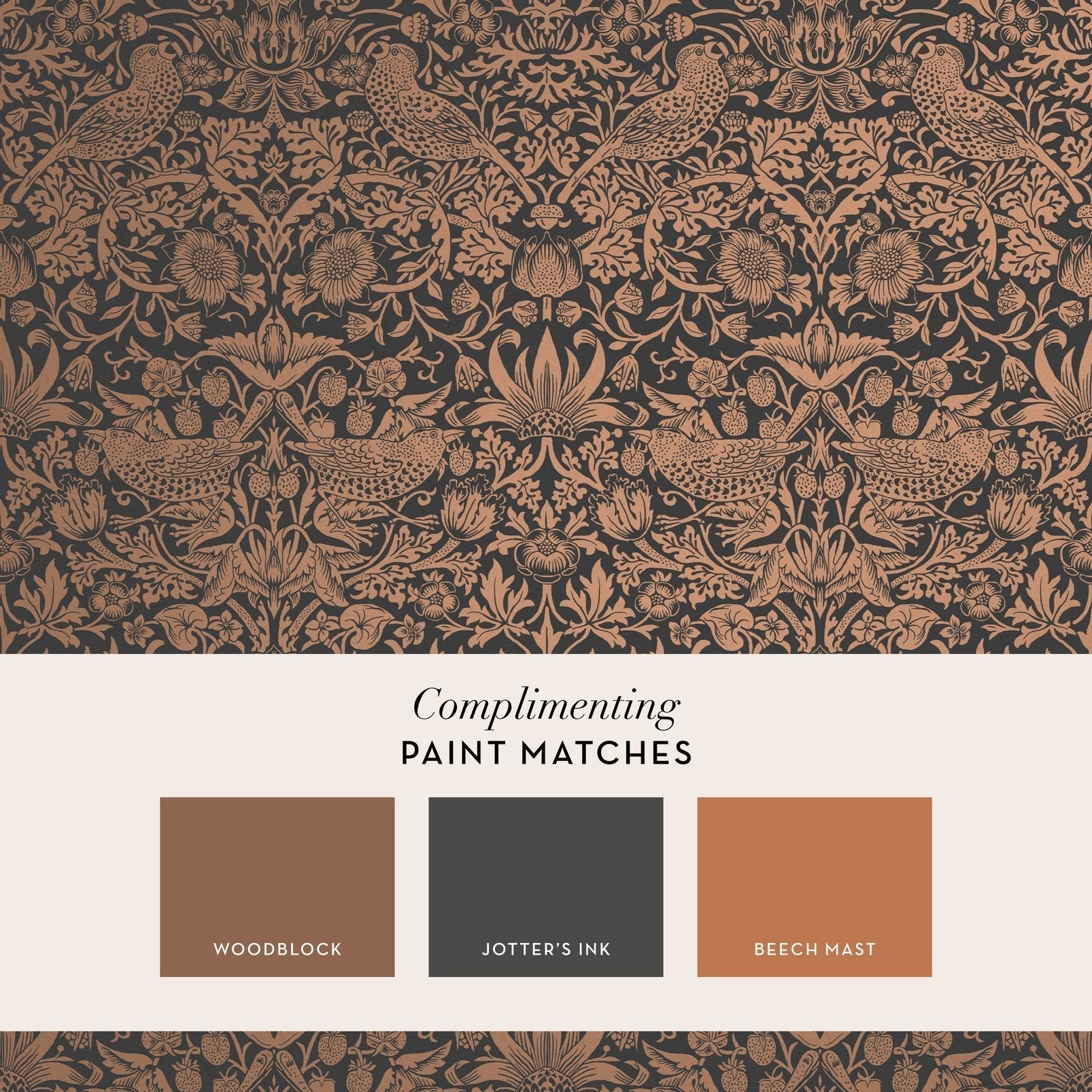 Strawberry Thief Fibrous Wallpaper - Charcoal - 124236 - William Morris AH - Premier Wallcovering