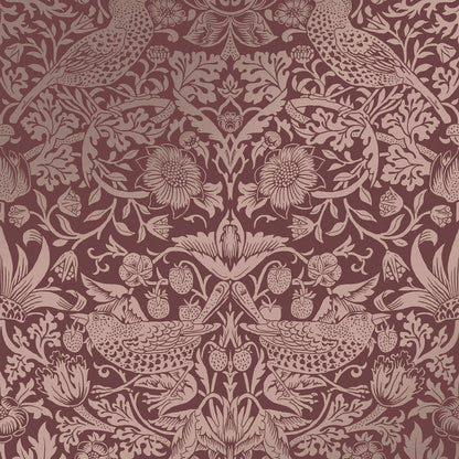 Strawberry Thief Fibrous Wallpaper - Burgundy - 124235 - William Morris AH - Premier Wallcovering