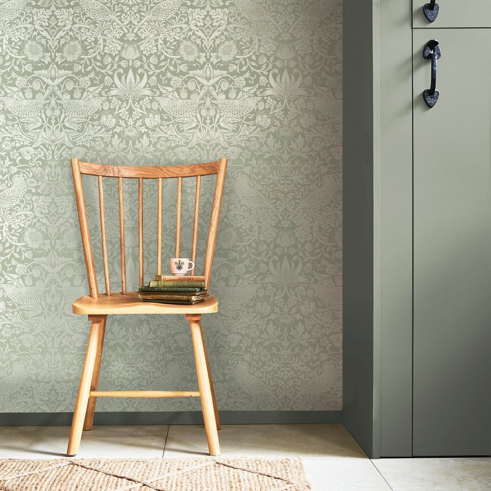 Strawberry Thief Fibrous Wallpaper - Sage - 124237 - William Morris AH - Premier Wallcovering