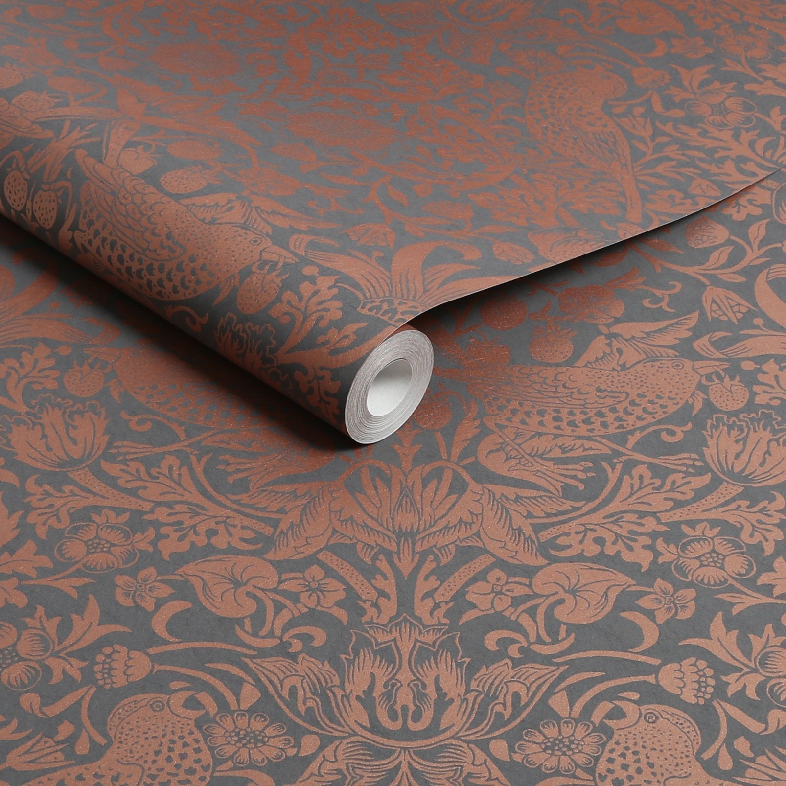 Strawberry Thief Fibrous Wallpaper - Charcoal - 124236 - William Morris AH - Premier Wallcovering