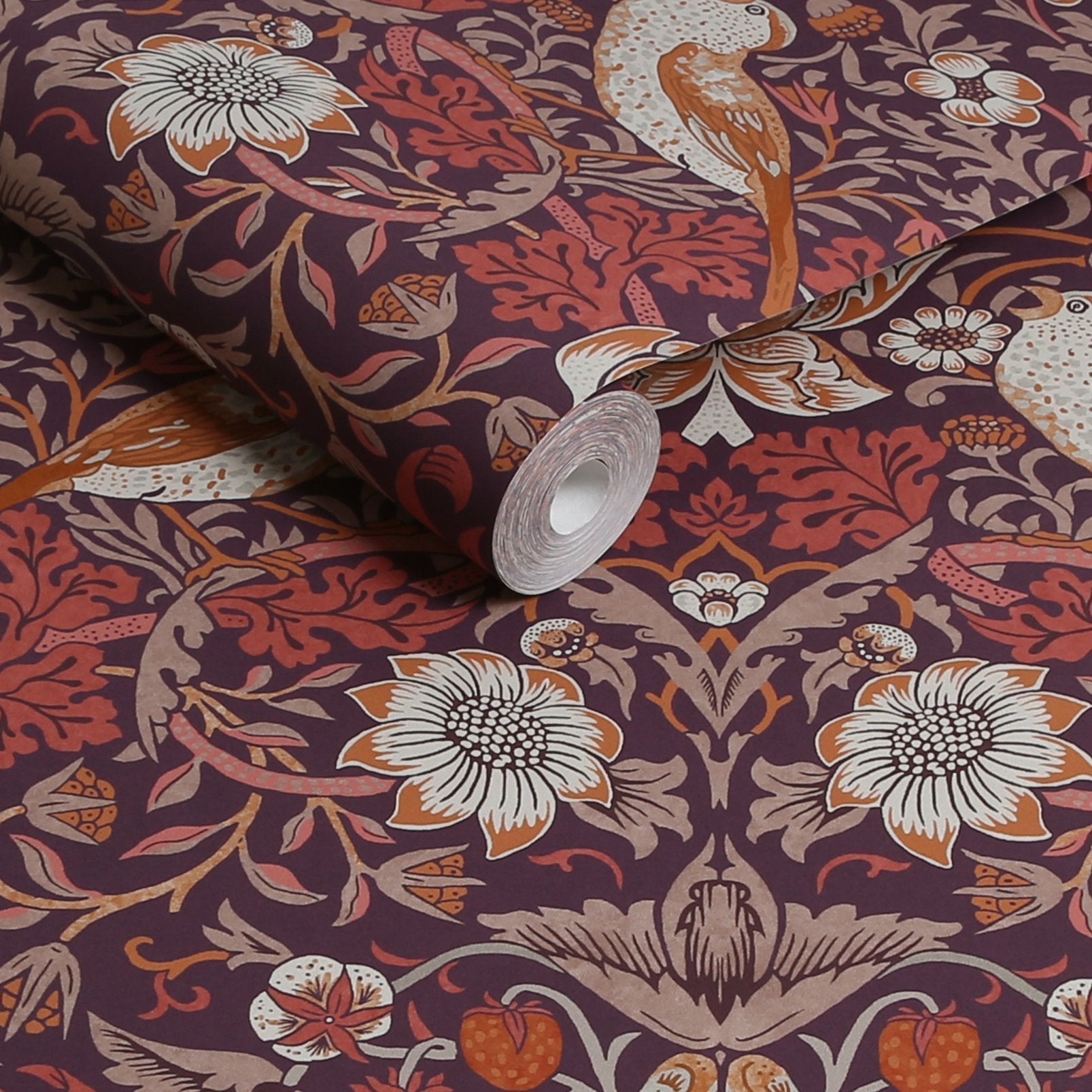 Strawberry Thief Wallpaper - Plum - 124229 - William Morris AH - Premier Wallcovering