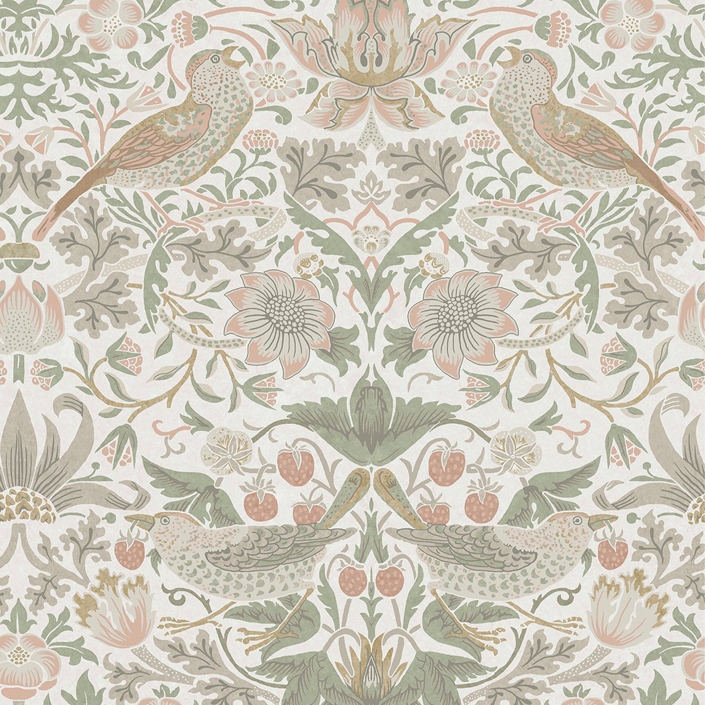 Strawberry Thief Wallpaper - Sage & Pink - 124233 - William Morris AH - Premier Wallcovering