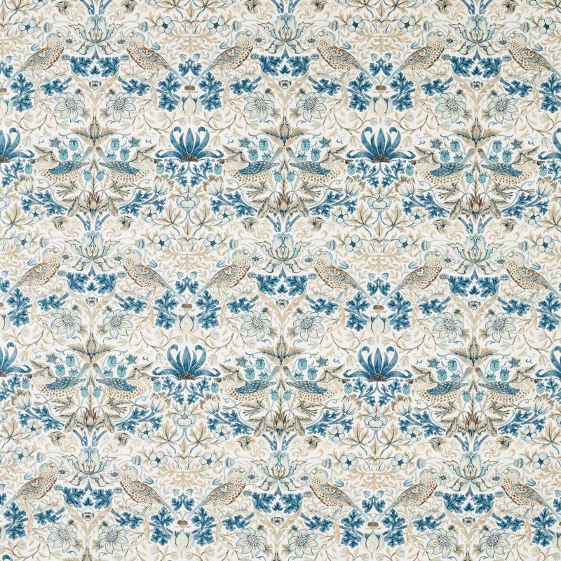 Strawberry Thief Wide Width Fabric - Mineral Blue/Linen - Morris & Co - 227287 - Premier Wallcovering