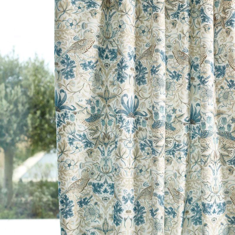 Strawberry Thief Wide Width Fabric - Mineral Blue/Linen - Morris & Co - 227287 - Premier Wallcovering