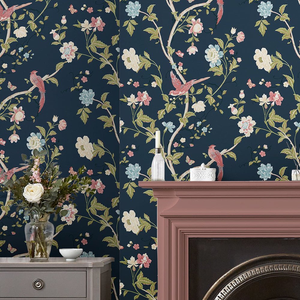 Summer Palace Wallpaper - Midnight Blue - Laura Ashley - 120134 - Premier Wallcovering