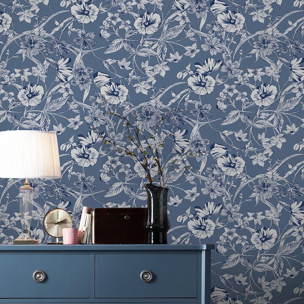 Summerhill Wallpaper - Midnight Blue - Laura Ashley - 118486 - Premier Wallcovering