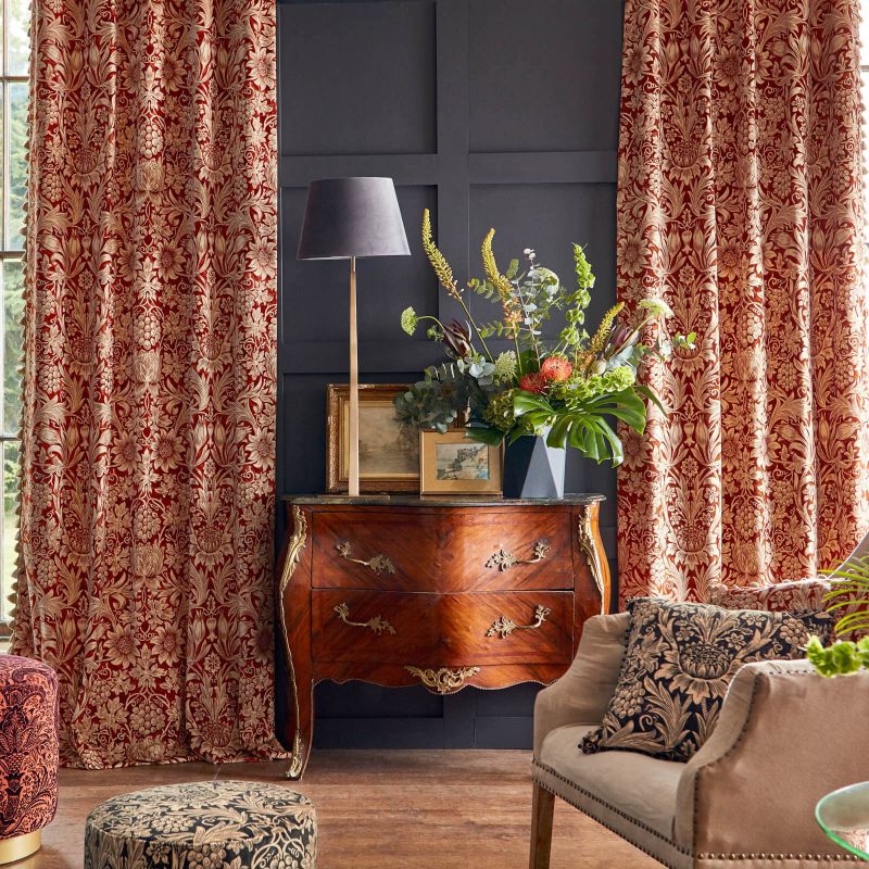 Sunflower Velvet Fabric - Kermes/Birch - Morris & Co - 236928 - Premier Wallcovering