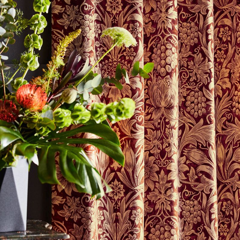 Sunflower Velvet Fabric - Kermes/Birch - Morris & Co - 236928 - Premier Wallcovering