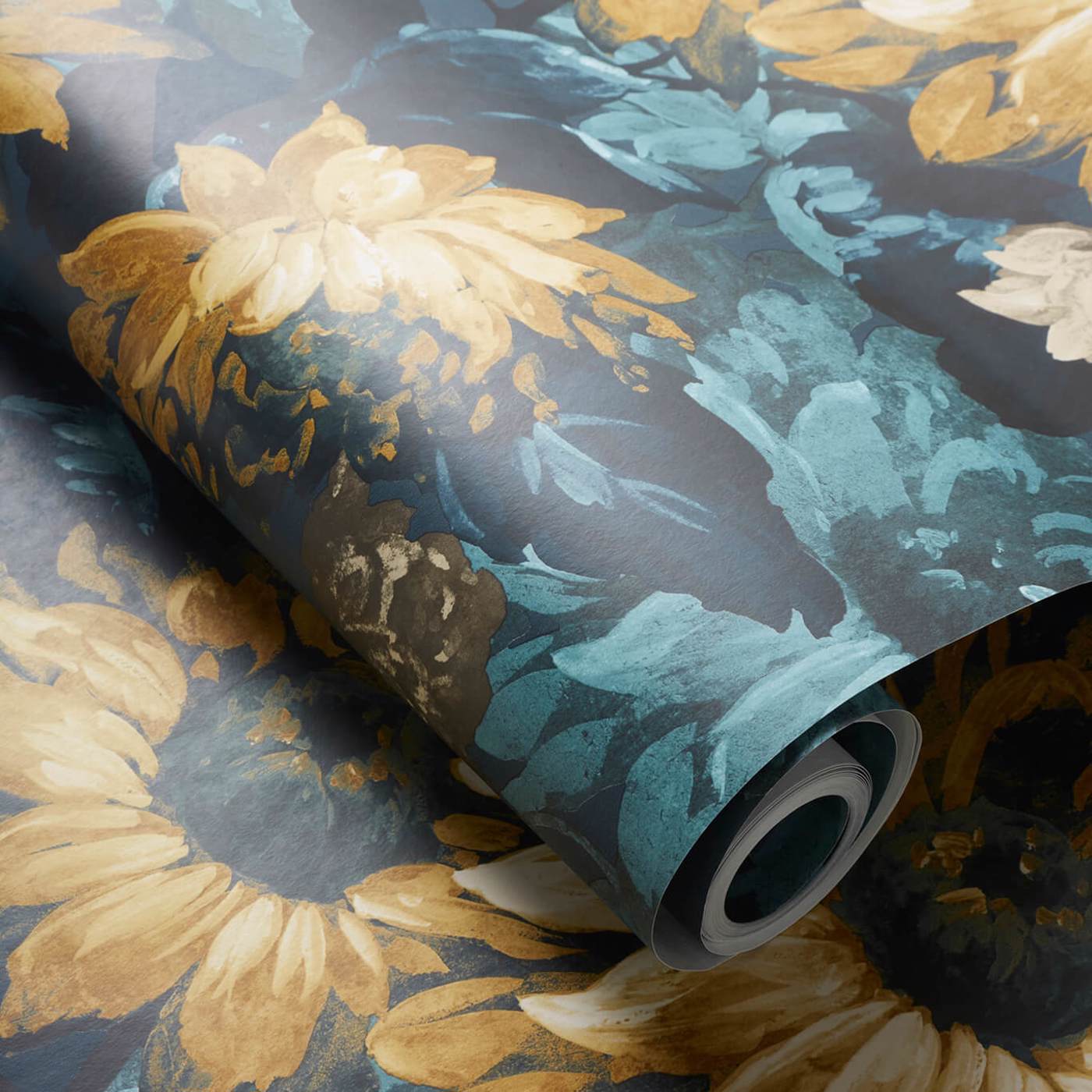 Sunforest Wallpaper - Denim/Ochre - Clarke & Clarke - W0162/01 - Premier Wallcovering