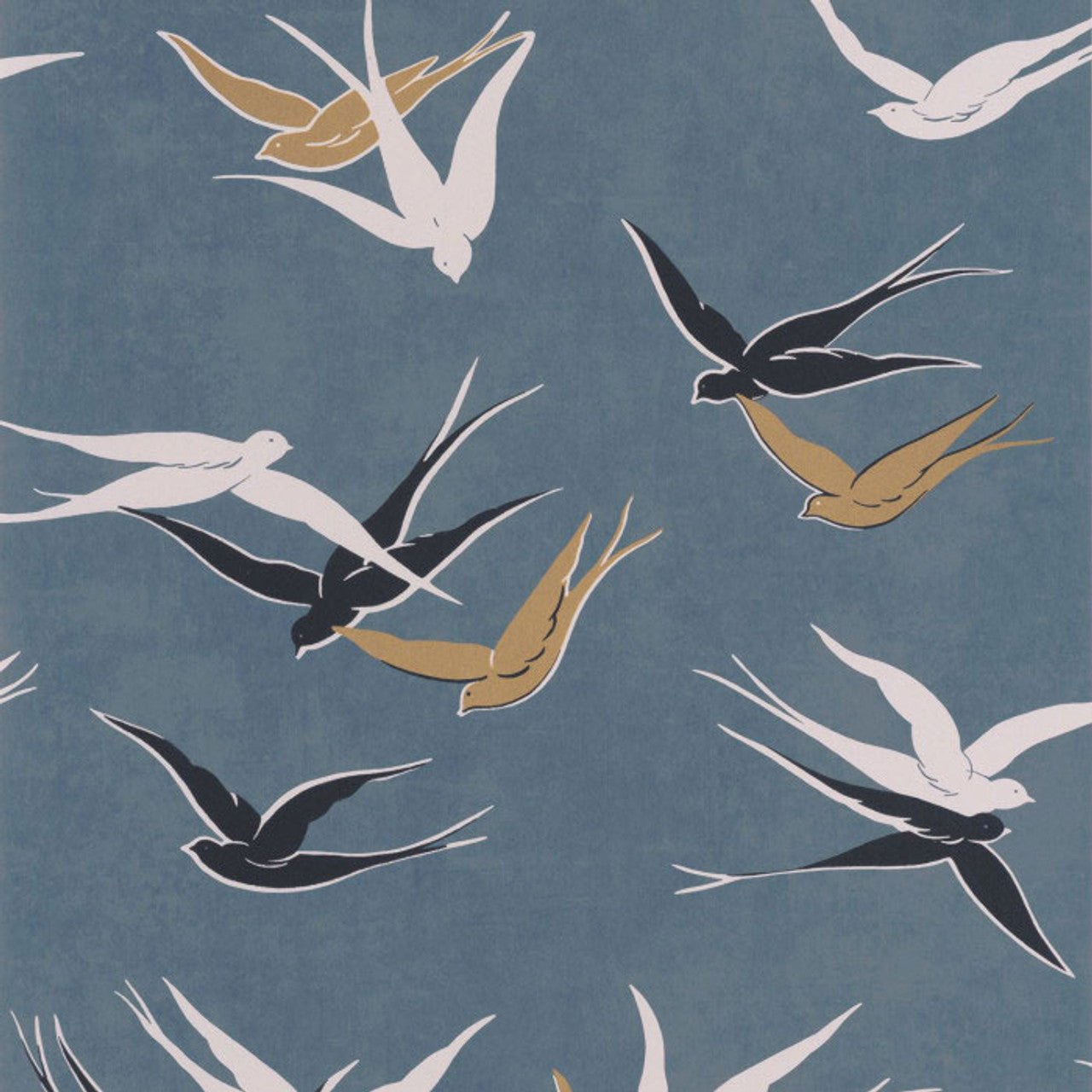 Swallow Twenties Wallpaper - Bleu Orage - Casadeco - 88636464 - Premier Wallcovering