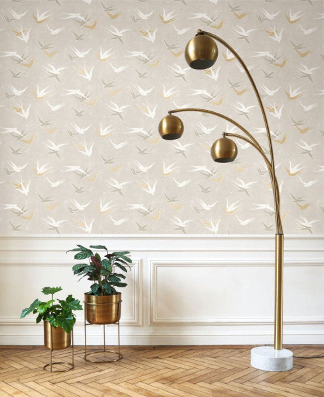 Swallow Twenties Wallpaper - Beige Lin - Casadeco - 88631323 - Premier Wallcovering