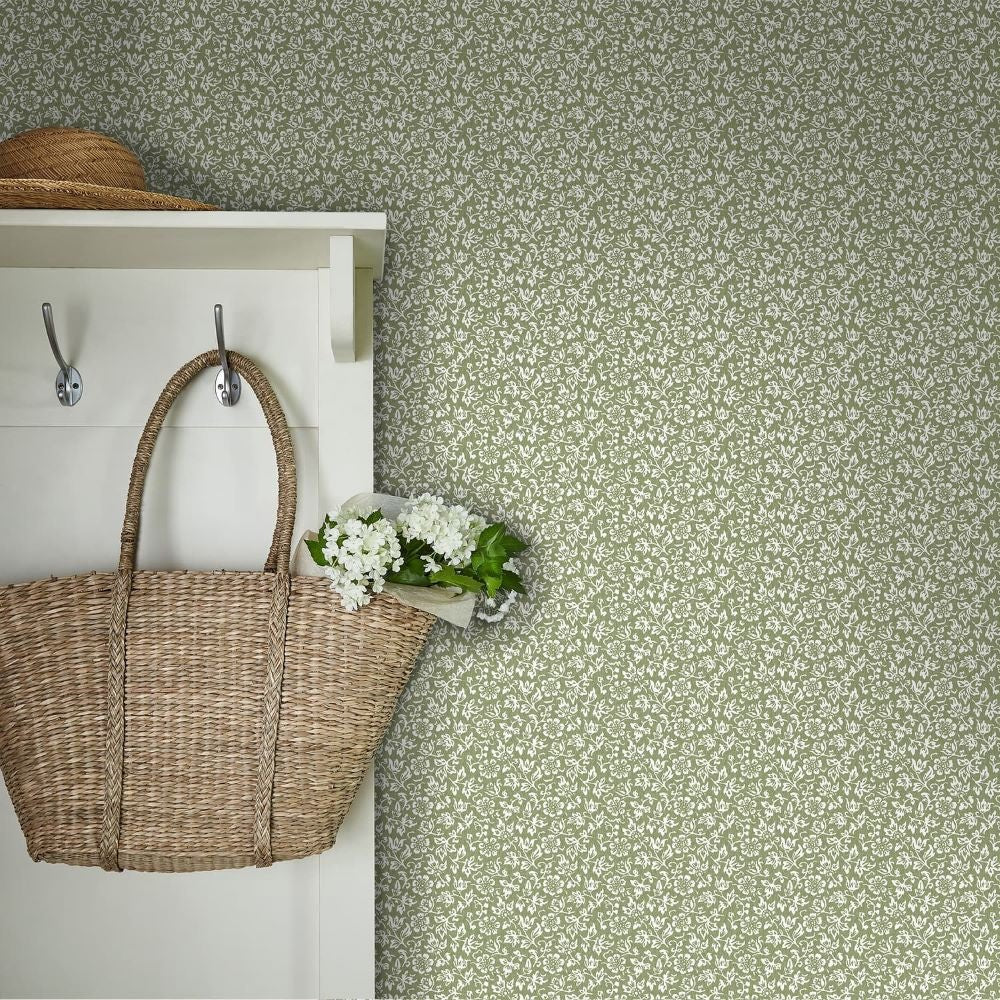 Sweet Alyssum Wallpaper - Moss Green - Laura Ashley - 121077 - Premier Wallcovering