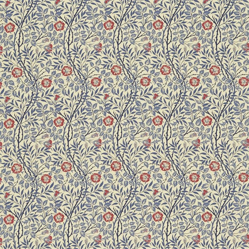 Sweet Briar Fabric - Indigo/Red - Morris & Co - DMC130202 - Premier Wallcovering