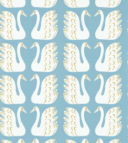 Swim Swam Swan Wallpaper - Sky / Chai - NART112809 - Scion