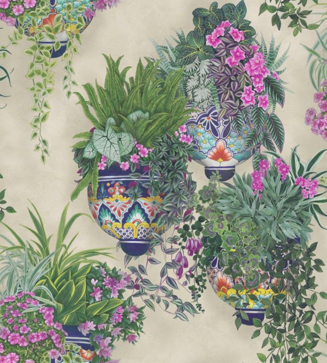 Talavera Wallpaper - Magenta & Spring Greens on Stone - 117/9027 - Cole & Son - Premier Wallcovering