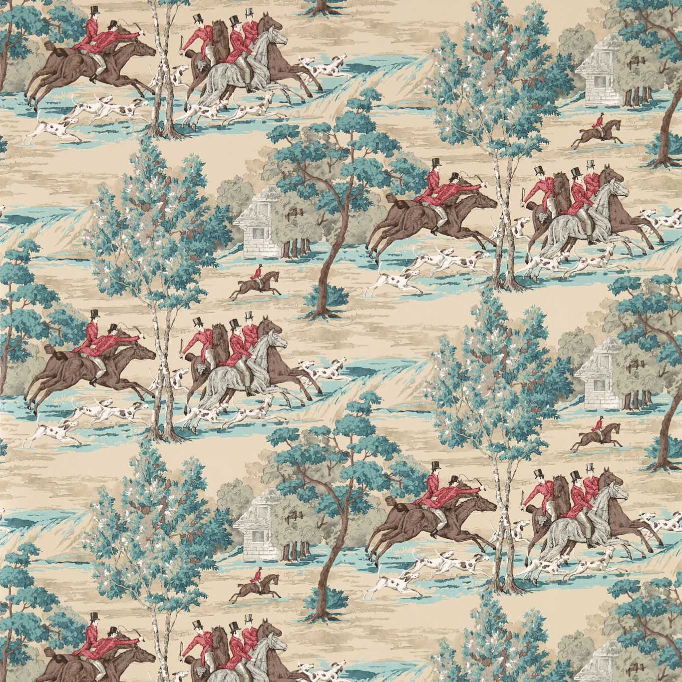 Tally Ho Wallpaper - Teal/Ruby - DVIN214597 - Sanderson