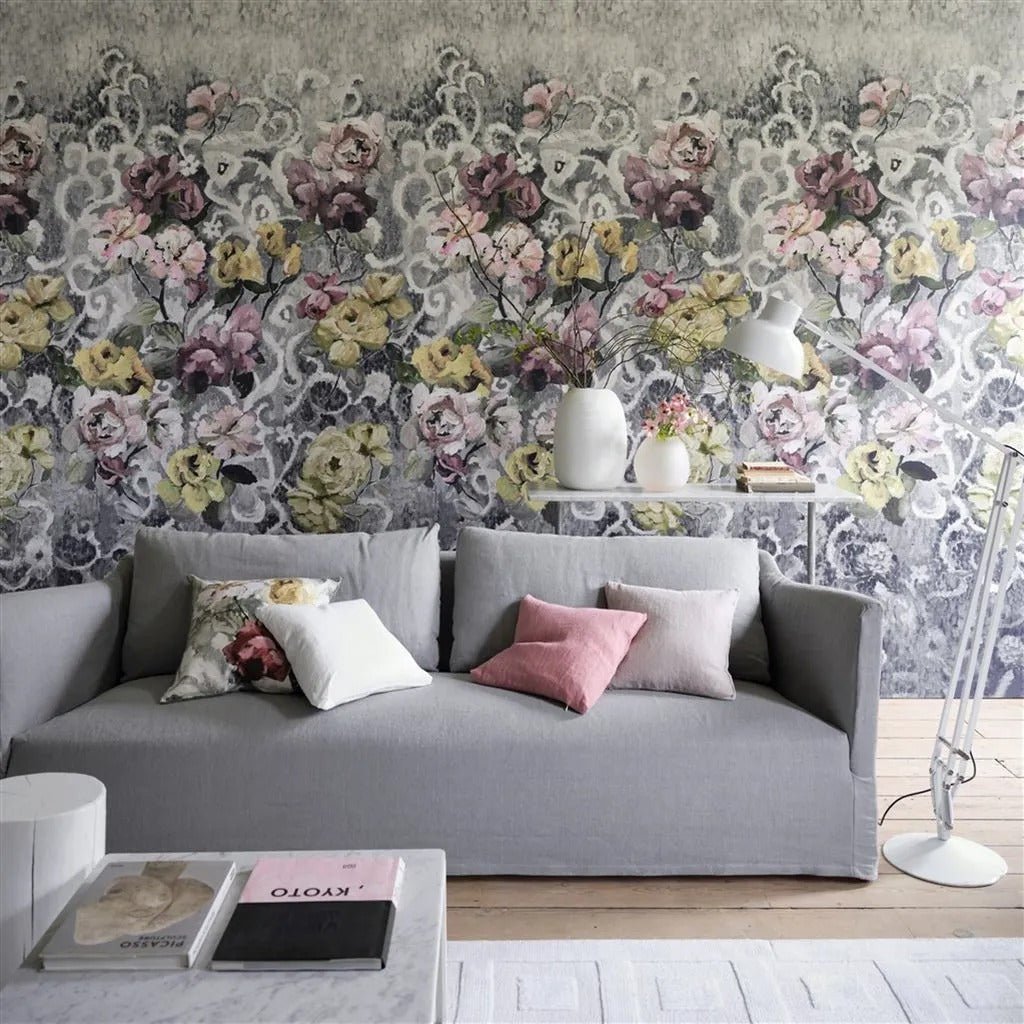 Tapestry Flower Wallpaper - Platinum - PDG1153/04 - Designers Guild