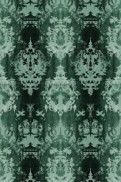 Temples In The Sky Velvet Fabric - Green - Timorous Beasties - DIGI/TMPL/CE61/01 - Premier Wallcovering
