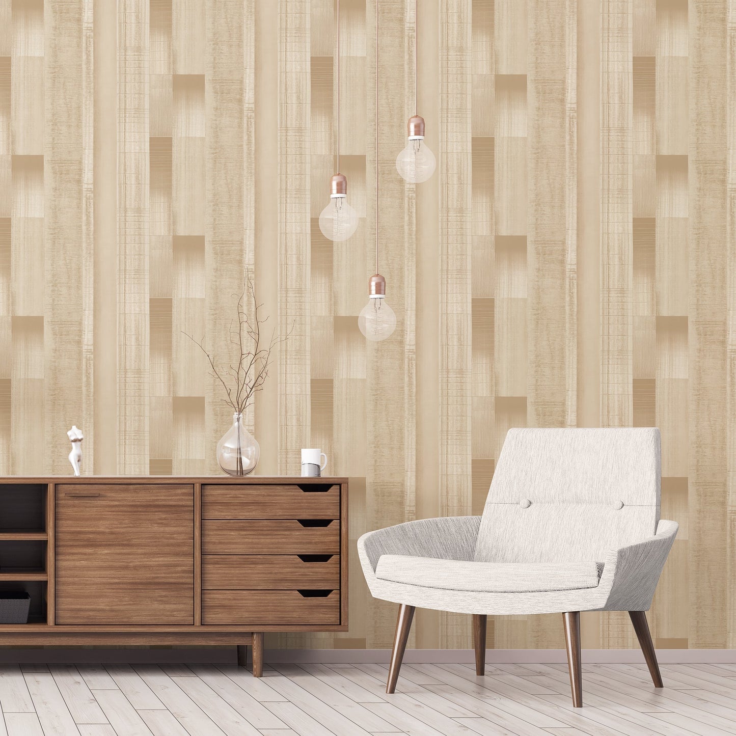 Texstyle Agen Stripe Wallpaper - Beige / Metallic Ink - Galerie - G56570 - Premier Wallcovering