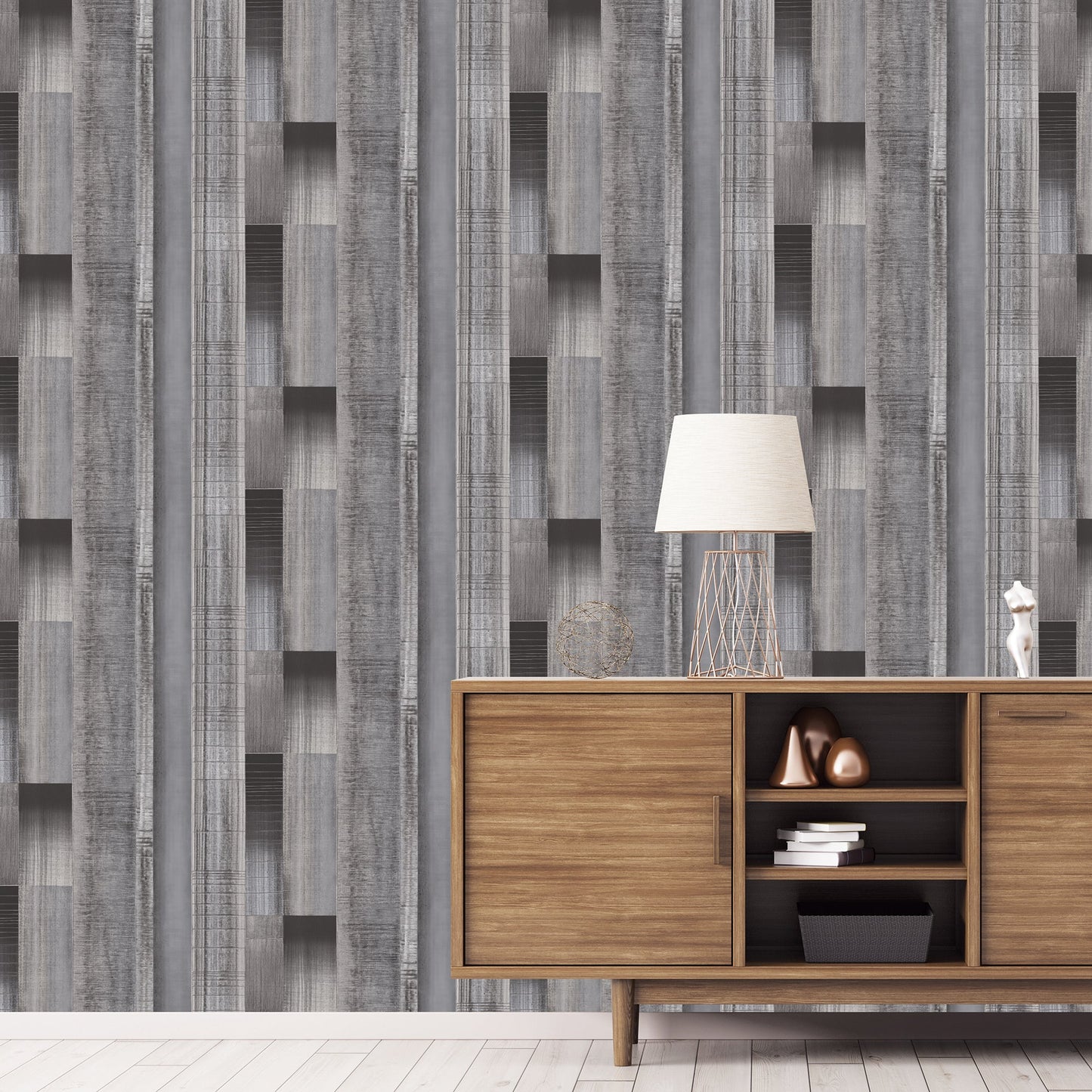 Texstyle Agen Stripe Wallpaper - Black, Greys, Silver Metallic - Galerie - G56571 - Premier Wallcovering